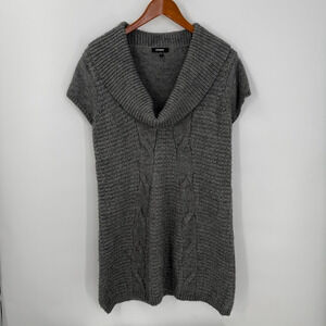 Express Gray Cowl Neck Cable Knit Long Sweater Tunic Womens L Merino Wool